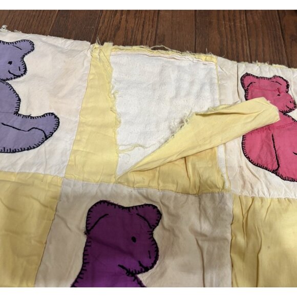 Vintage Handmade Patchwork Baby Quilt Teddy Bears 1940's Damaged READ - Picture 7 of 9